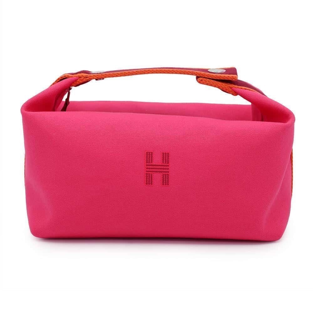 Hermes Brid A Black Gm Canvas Pouch Hibiscus Silver